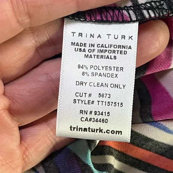 Trina Turk Multi Colored VNeck 3/4 Sleeved Knee Length Midi Dress | Small - Picture 5 of 5